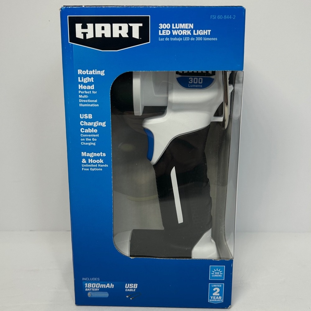 HART 300 Lumen LED Work Light Rechargeable Magnetic Base Rotating Head New